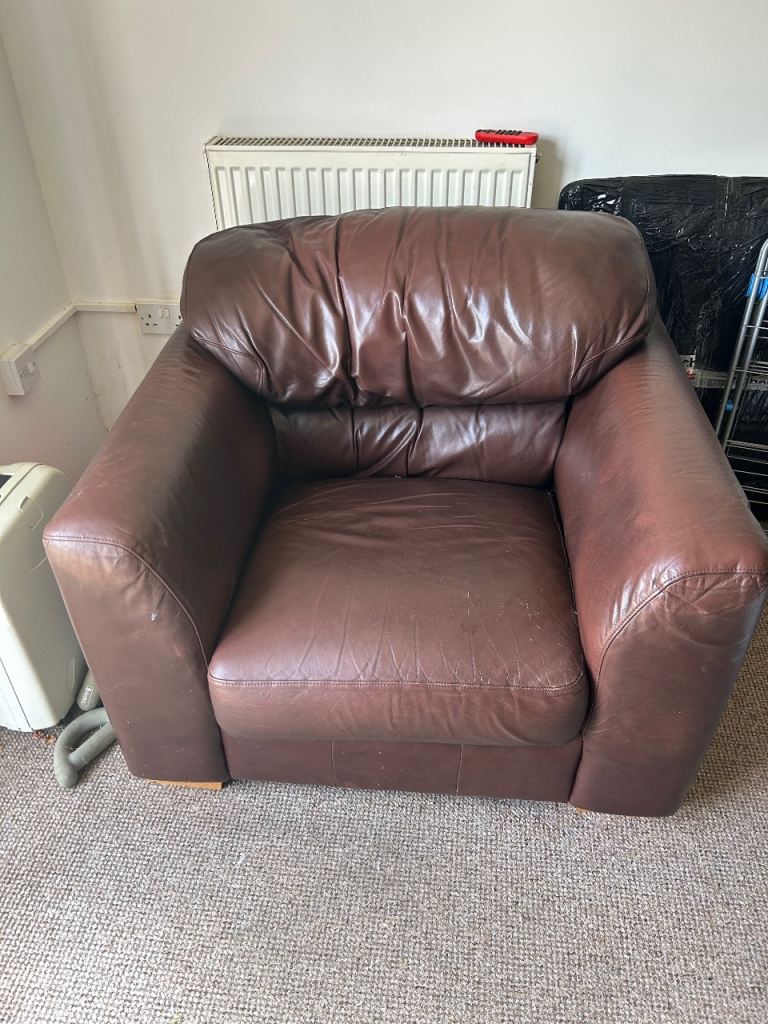 Comfortable Brown Leather Sofa – Good Condition