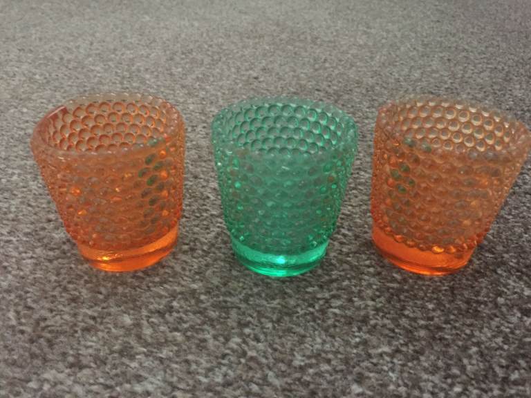Set of 3 Glass Tealight Holders - Orange and Green