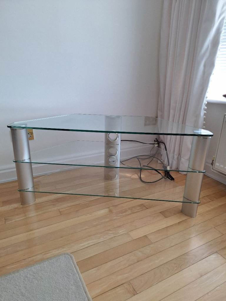 Glass and Silver TV Stand – Excellent condition Condition