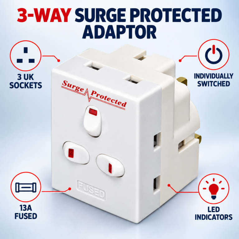 Brand New Status 3-Way Switched Surge Protected Adaptor 13A