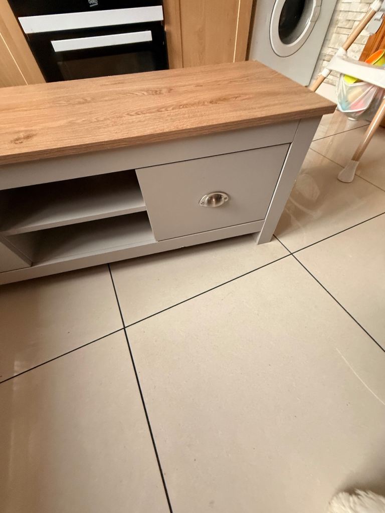 Tv unit grey with teak top