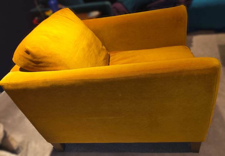 PRICE DROPPED! Two (2) Izzy Small Armchairs with Smart Velvet fabric and English Oak legs