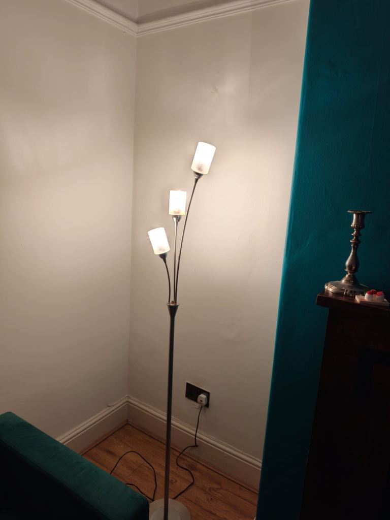 Modern Silver Three-Arm Floor Lamp – Good Condition