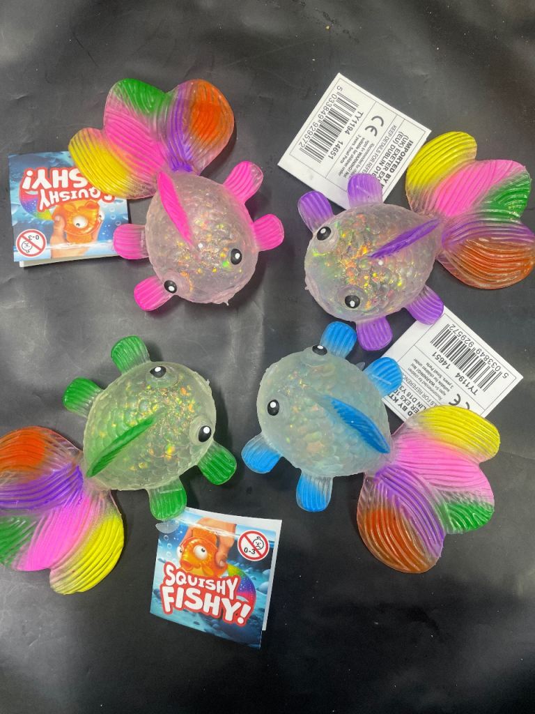 4 Squishy Fishy Fidget Toys – Brand New, Multicoloured