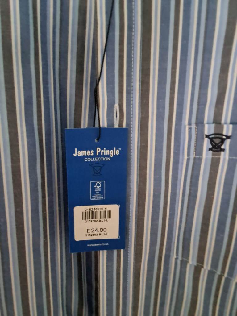 James Pringle Men's Striped Shirt - Blue, Size L, New with Tags