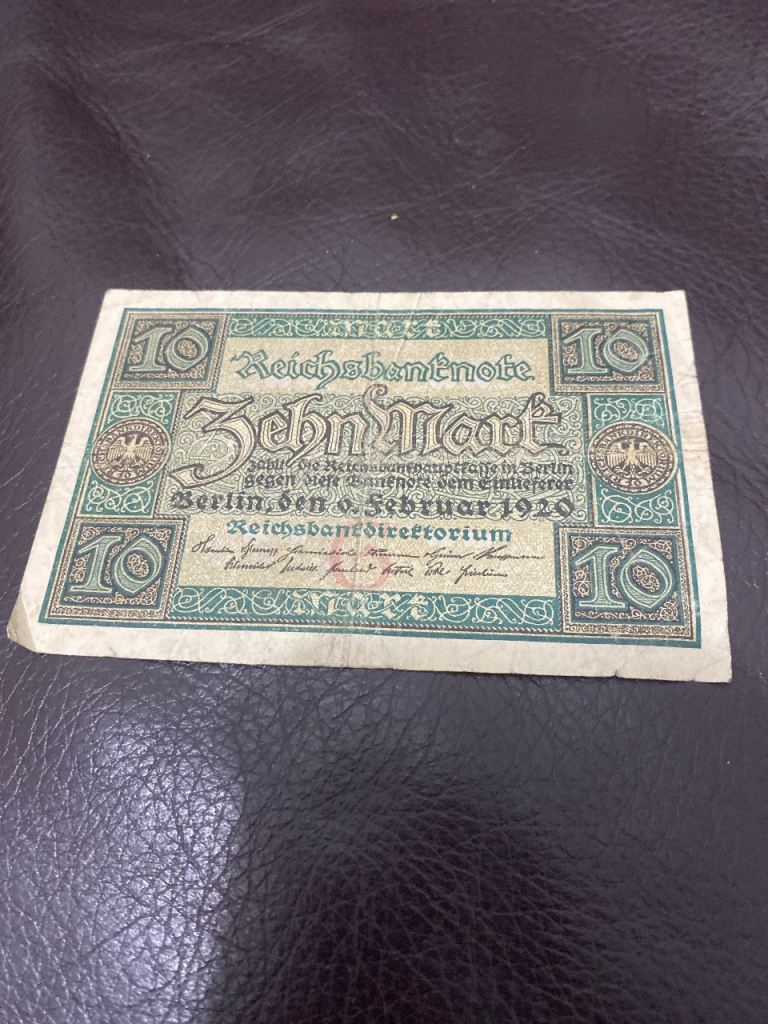 Old German 1920 Ten Mark Reichsbahndirektorium Banknote