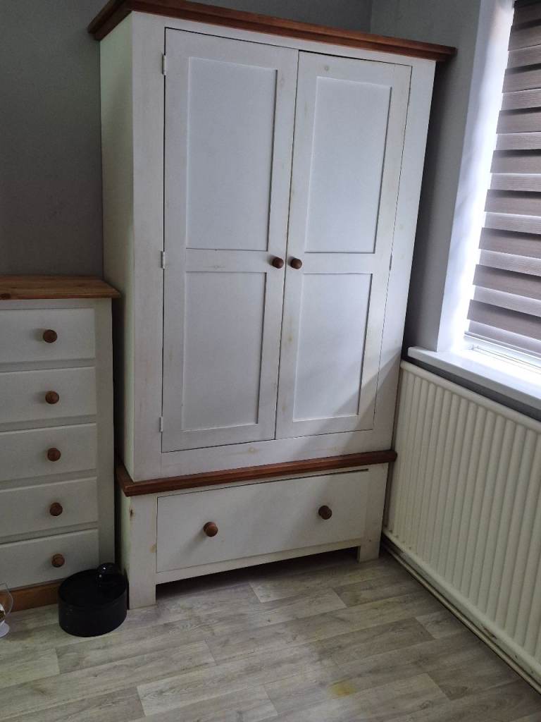 REDUCED £50 full pine bedroom set wardrobe drawers and bedside tables