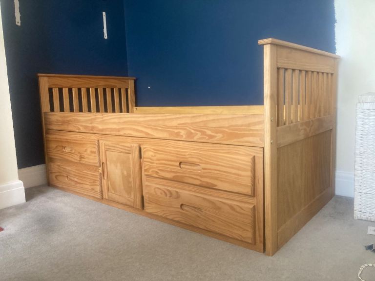 Captains Waxed Pine Storage Bed Frame - 3ft Single, Good Condition