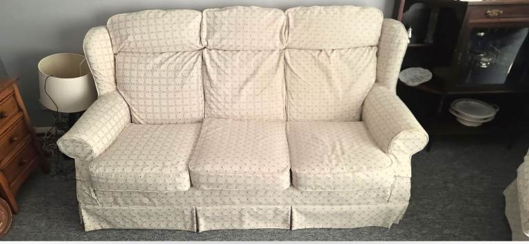 Cream Fabric 3-Seater Sofa and Armchair Set – Good Condition