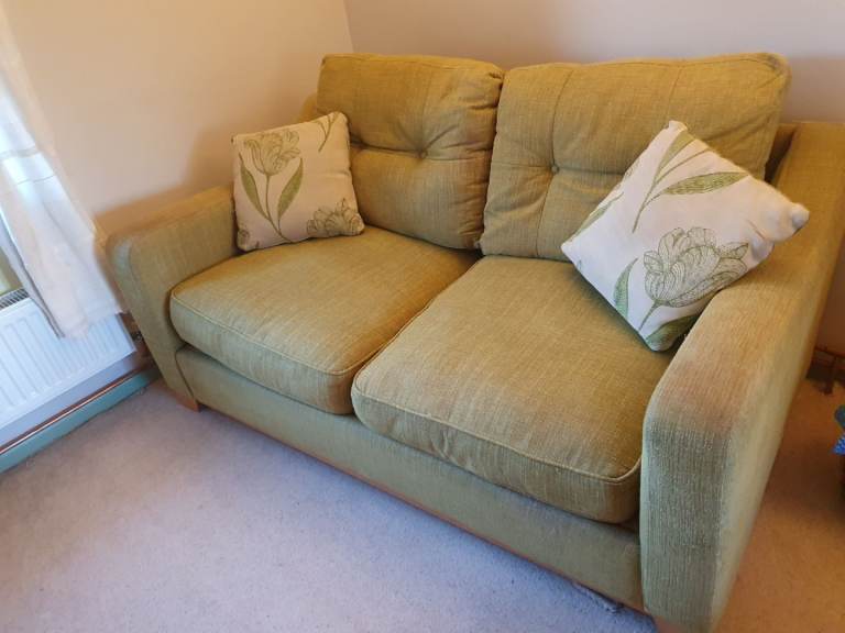 DFS 2-Seater Sofa Bed - Green - Pull-Out Metal Frame (Small Double)