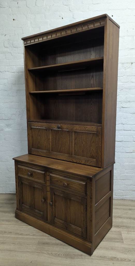 Ercol 581 and 585 Mural elm bookcase side unit in golden dawn 