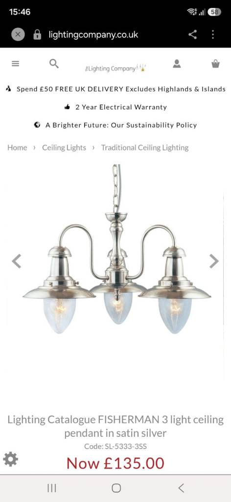 Fisherman 3 Light Ceiling Pendant – Satin Silver