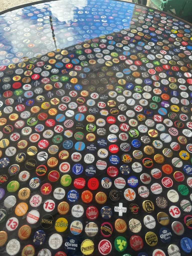 Beer bottle top resin table 