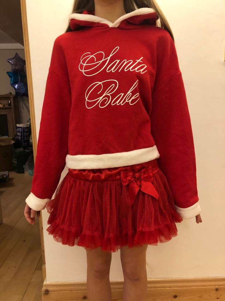 H&M Red Santa Babe Jumper Designer L, Sparkly Tutu M