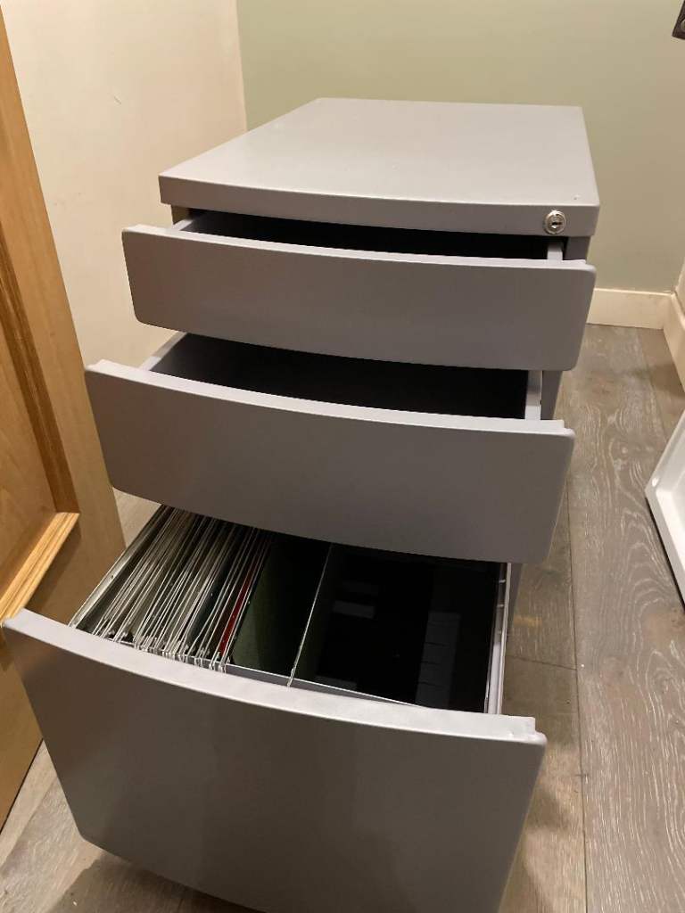 Large Grey 3 Drawer Metal Filing Cabinet