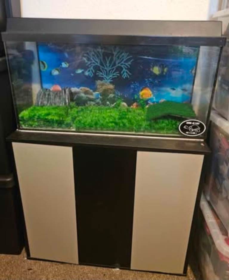 Aquarium tank with storage unit and accessories 