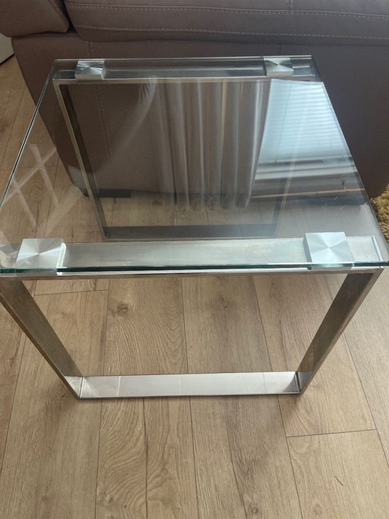Square Chrome Frame Side Table with Glass Top
