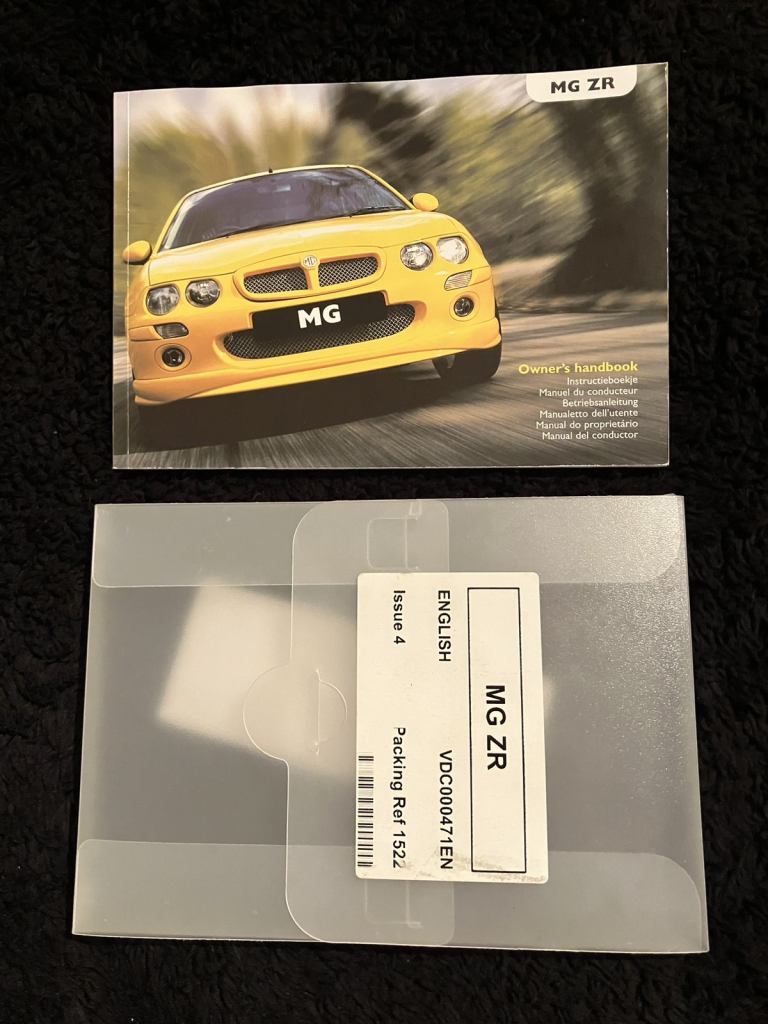 Original MG ZR Owner's Handbook 2003 (to VIN 778996) VDC000471EN