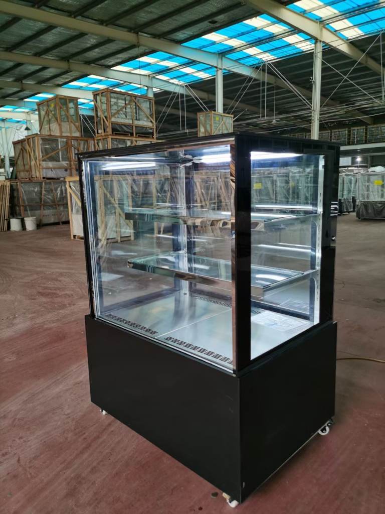 Cake counter fridge Straight front 1.5m 2 shelves Black led lights new