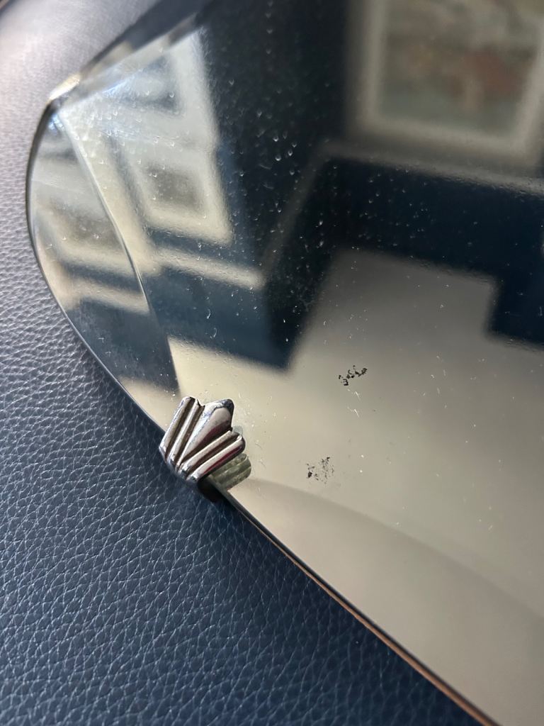 Vintage Art Deco 1930s Frameless Scalloped Bevelled Edge Wall Mirror, Clasps