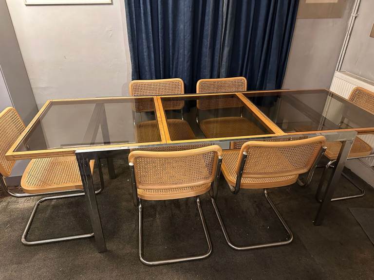 Extendable Glass Dining Table + 6 Wicker (Cesca-Style) Chairs - Only £100!