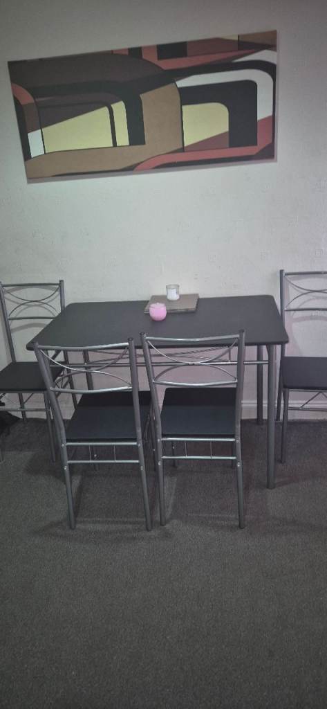 Black Metal Dining Table with 4 Chairs - Good Condition