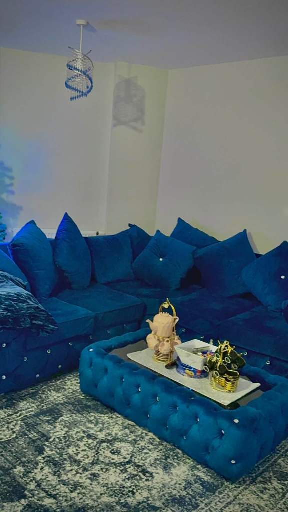Luxury blue velvet corner sofa 