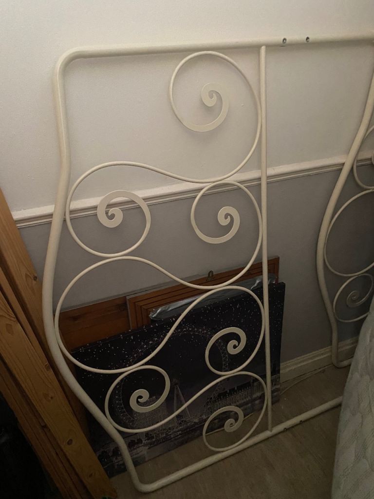 White double frame bed and mattress 