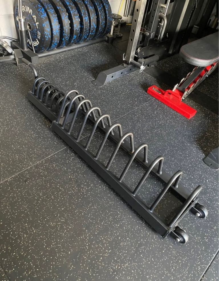 Commercial Olympic bumper plate, weight plates & fractional plate weight trolley.