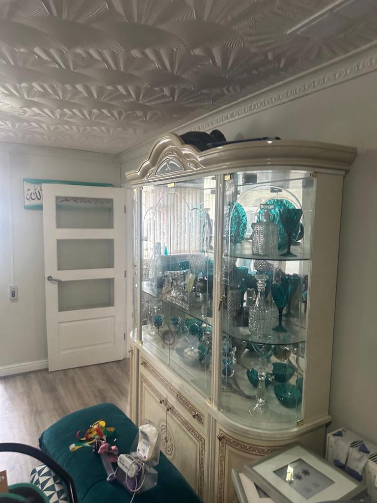 Cream and Gold Display Cabinet with Glass Doors