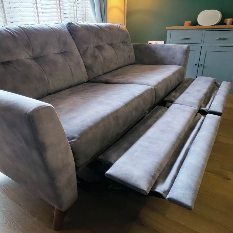 French Connection 3‑Seater Recliner Sofa – Grey Velvet