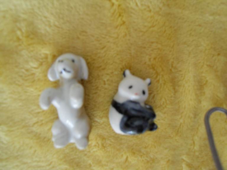  Vintage x3 Miniature Porcelain Dog, Panda and Owl Animal Figurines