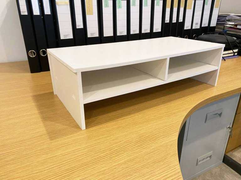 NEW Large Computer Monitor TV Stand White Home Office Desk Admin Paperwork Filing In Trays RRP £39