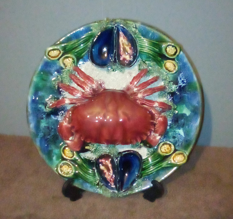 Majolica Crab Plate, PALISSY Style Crustacean Wall Plate