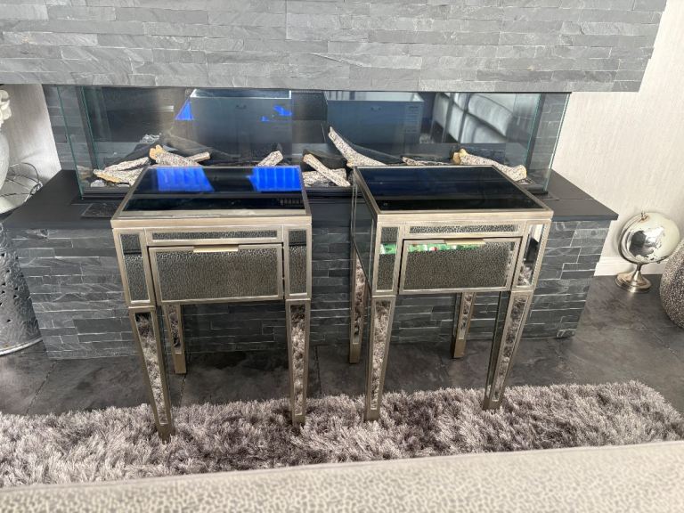 2 x Fitzgerald 1 Drawer Bedside Tables, Mirrored Silver from Dunelm RRP £250