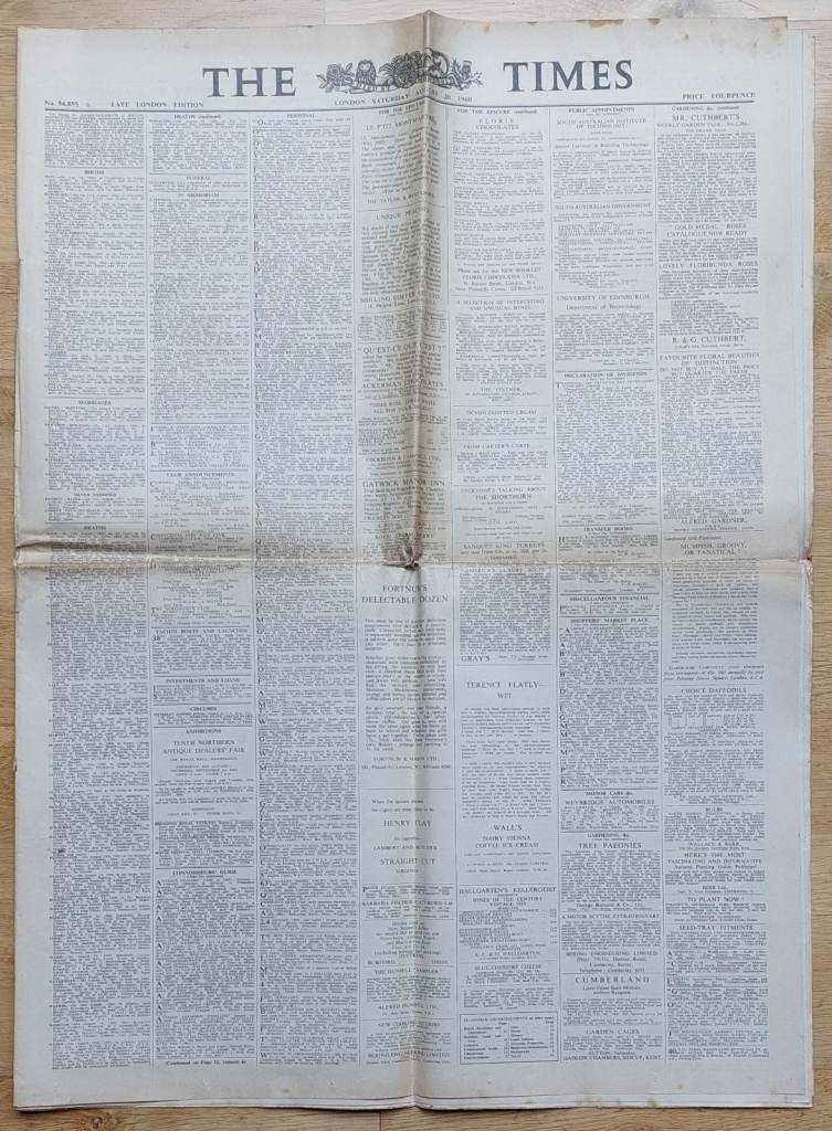 Late London Edition of The Times, dated Saturday August 20, 1960