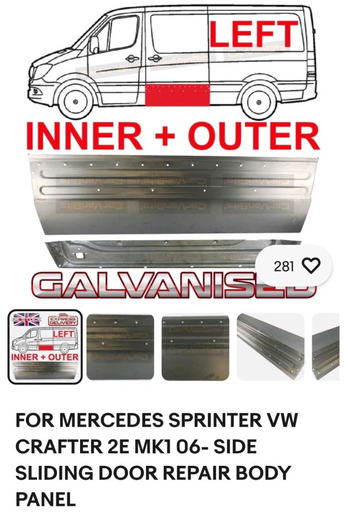 FOR MERCEDES SPRINTER VW CRAFTER 2E MK1 06- SIDE SLIDING DOOR REPAIR BODY PANEL
