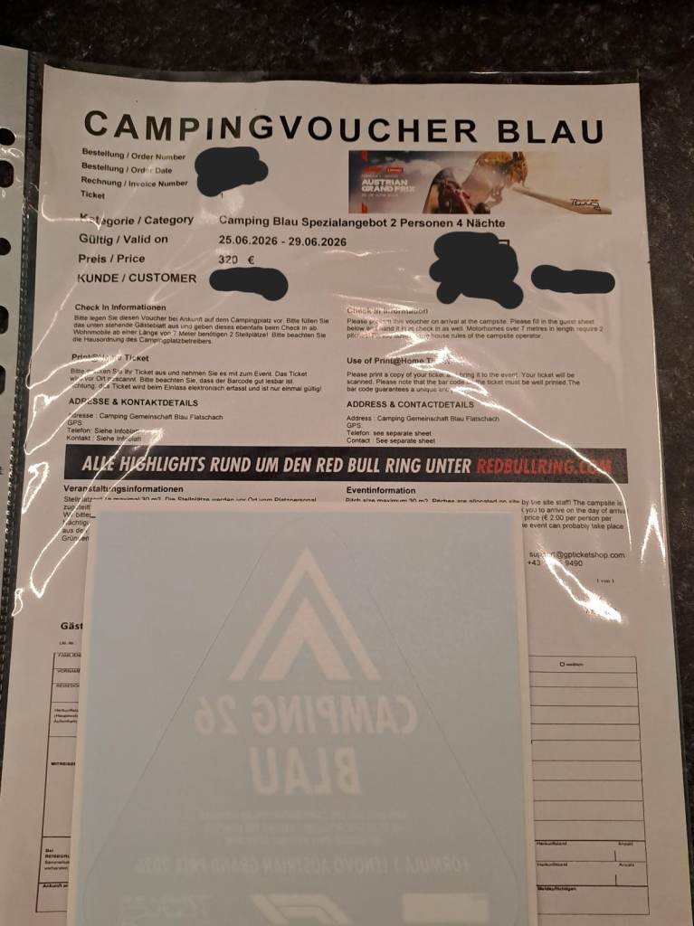 2026 F1 Austrian Grand Prix blue camping ticket