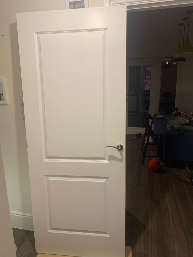 Internal door with handle and hinges