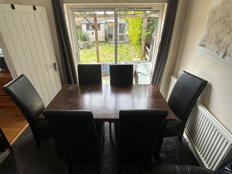 Solid Wood Dining Table & 6 Chairs – Dark Finish – Collection Only