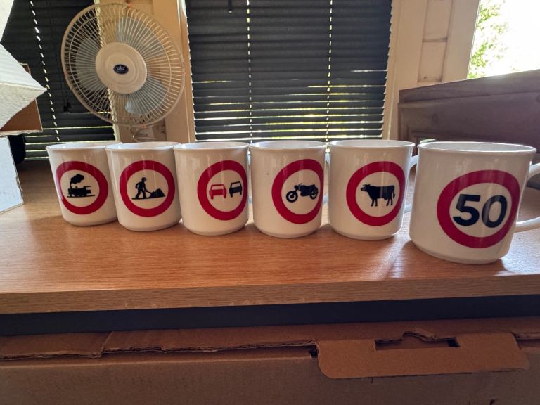 Costa Concepts set of 6 porcelain mugs motorcycle train