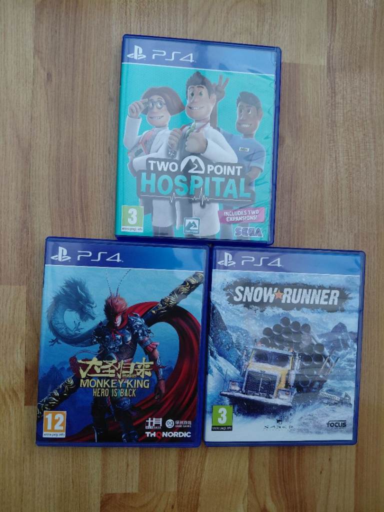 Bundle of 7 PS4 Games: Two Point Hospital, Snowrunner, Monkey King, Darksiders