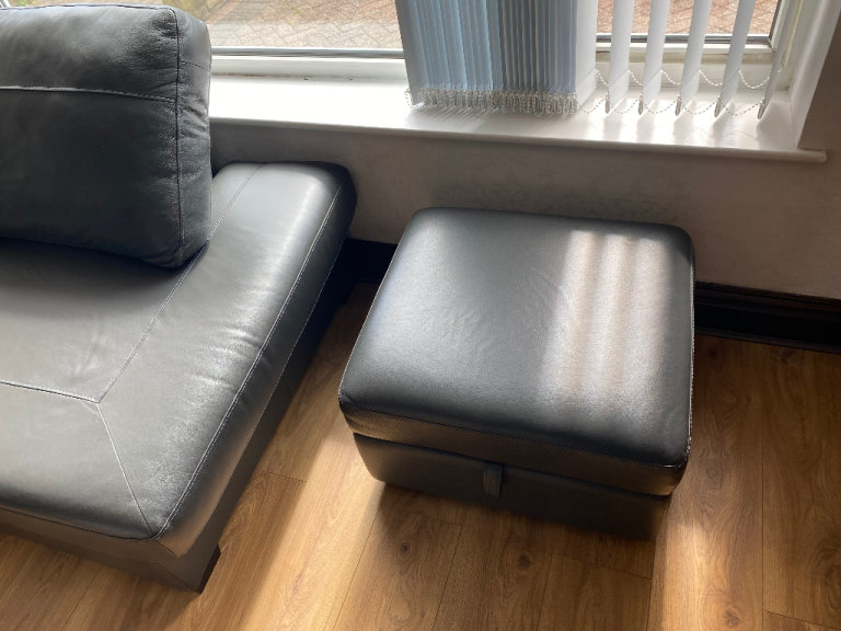 Quality real Leather Grey corner sofa 6 seater with stool