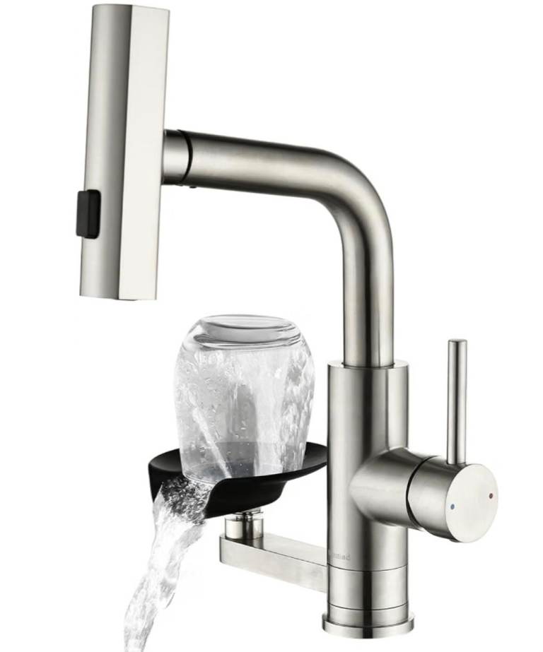 New Stainless Steel Kitchen Tap with Pull-Out Spray and Glass Rinser