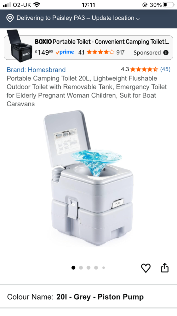 Homesbrand Portable Camping Toilet 20L – New in Box