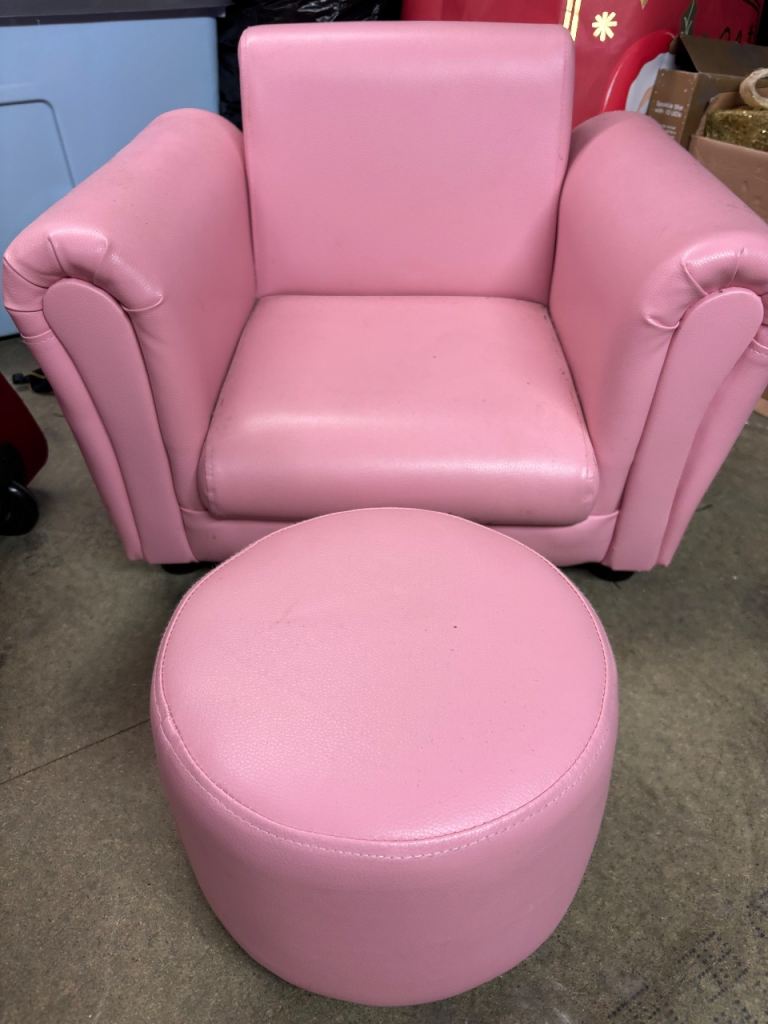 Pink Kids Armchair and Stool Set – Good Condition