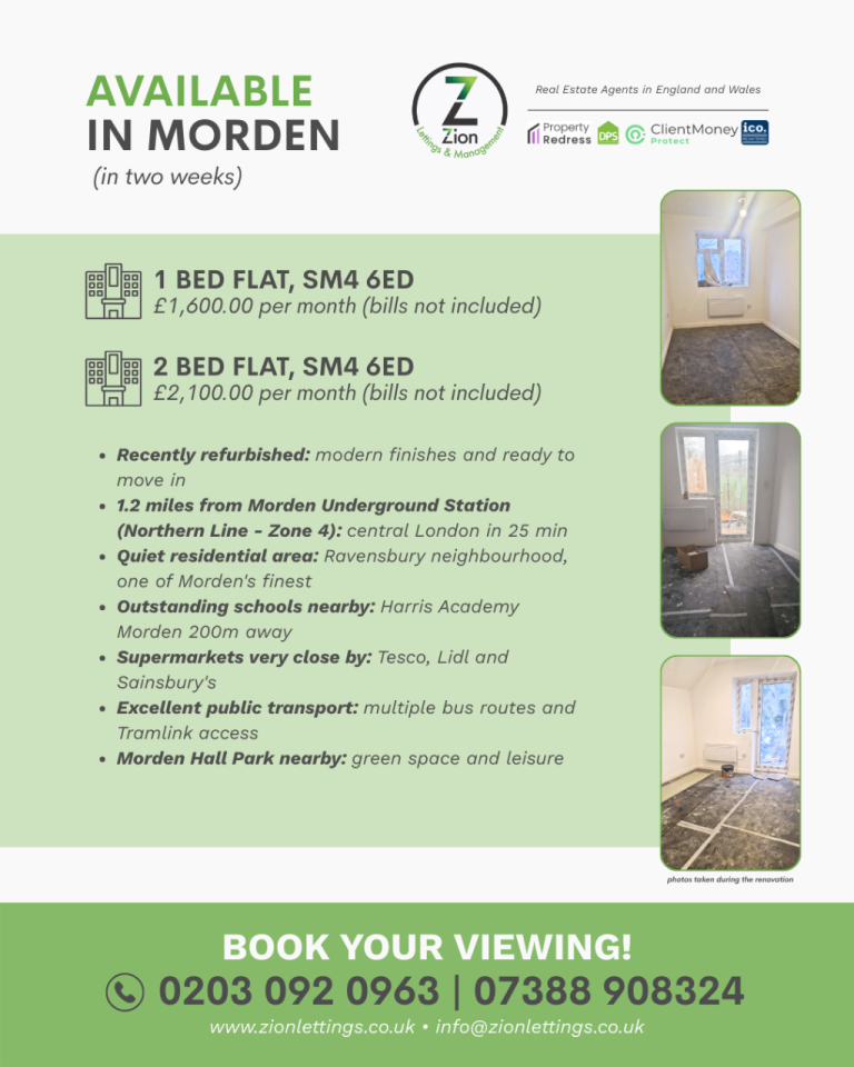 1 Bed Flat Available Soon in Morden – Newly Renovated, Great Location!