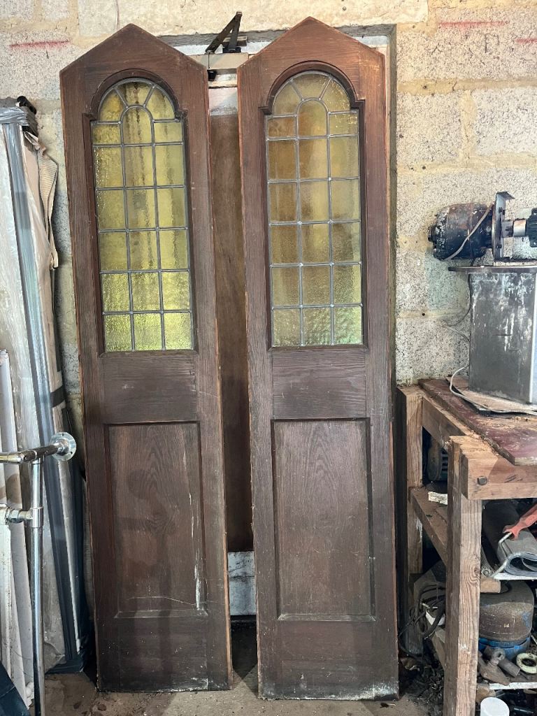 2 Pre war wooden doors with leaded light panels