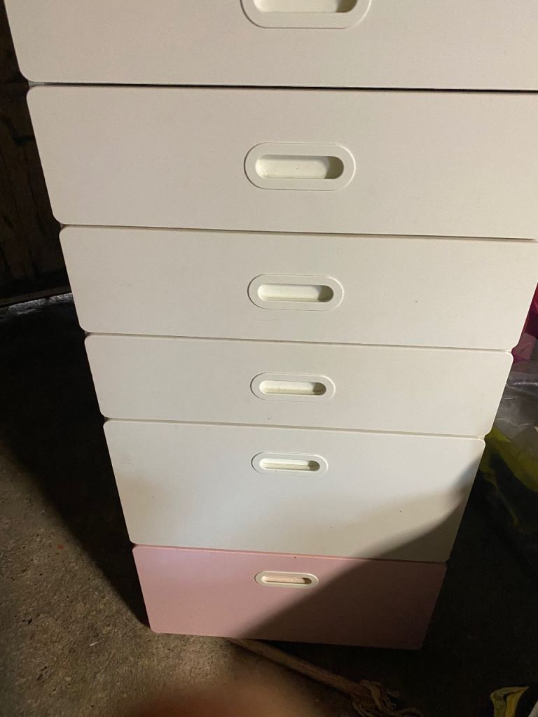 White & Pink Wooden Drawer Unit - Good Condition Storage