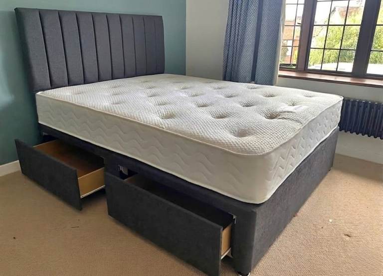 Hotel Quality Double Divan Bed with Headboard and Mattress – Storage Drawers - Fast Delivery 